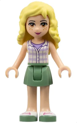 Friends Naya - Sand Green Skirt, White Plaid Button Shirt