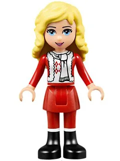 Friends Ewa - Red Skirt and Black Boots, Red and White Holiday Top with Scarf
