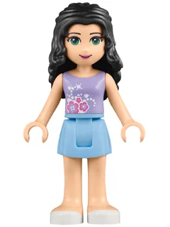 Friends Emma - Bright Light Blue Skirt, Lavender Top with Flowers