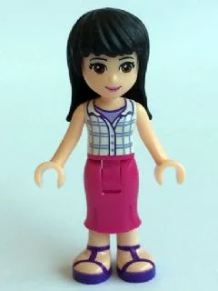 Friends Maya - Magenta Mid Length Skirt, White Plaid Button Shirt