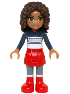 Friends Andrea - Red Skirt and Boots, Dark Blue Sweater Top