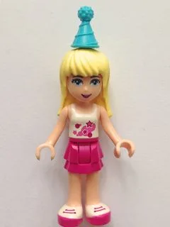 Friends Stephanie - Magenta Layered Skirt, White Top with Stars, Medium Azure Party Hat