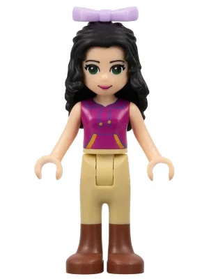 Friends Emma - Tan Riding Pants, Magenta Top with Yellow and Dark Purple Trim, Lavender Bow