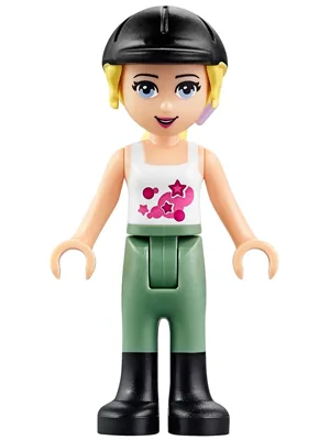 Friends Stephanie - Sand Green Riding Pants, Black Riding Helmet, Lavender Bow, White Top with Stars