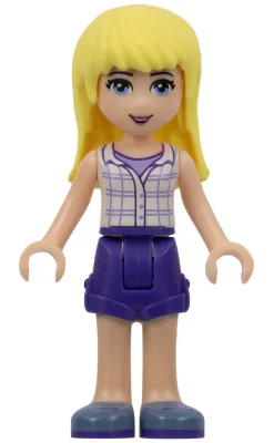 Friends Stephanie - Dark Purple Shorts, White Plaid Button Shirt