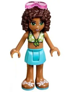 Friends Andrea - Medium Azure Skirt, Lime Swimsuit Top, Sunglasses