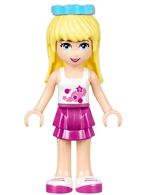 Friends Stephanie - Magenta Layered Skirt, White Top with Stars, Medium Azure Bow
