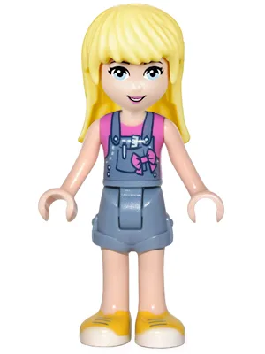 Friends Stephanie - Denim Overalls Skirt, Dark Pink Top