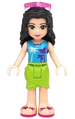 Friends Emma - Lime Wrap Skirt, Medium Azure Top with Palm Tree Pattern, Trans-Dark Pink Sunglasses