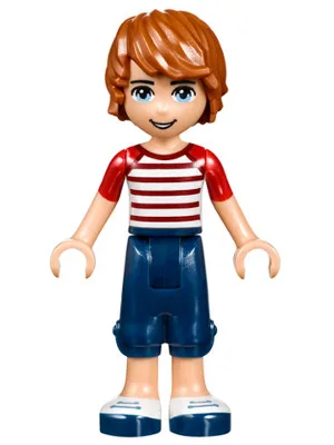 Friends Julian - Dark Blue Cropped Trousers, Red Striped Top