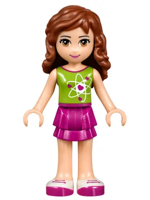 Friends Olivia (Light Nougat) - Magenta Layered Skirt, Lime Top with Heart Electron Orbitals Pattern