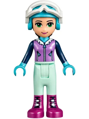 Friends Emma - Light Aqua Trousers, Medium Lavender Ski Vest, Helmet, Goggles