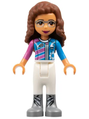 Friends Olivia (Nougat) - White Trousers, Dark Pink and Dark Azure Racing Jacket
