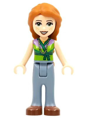 Friends Ann - Sand Blue Trousers, Lime Top with Necklace