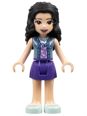 Friends Emma - Dark Purple Skirt, Medium Lavender Top with White Birds, Sand Blue Vest