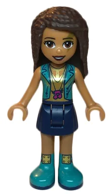 Friends Andrea - Dark Blue Skirt, Dark Turquoise Vest and Music Notes Necklace Top