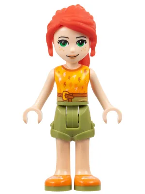 Friends Mia - Olive Green Shorts, Orange and Bright Light Orange Top with Lightning Bolts, Orange Shoes
