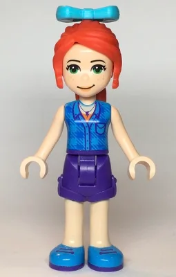 Friends Mia - Dark Purple Shorts, Dark Azure Plaid Shirt, Red Ponytail, Bow