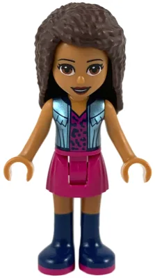 Friends Andrea - Magenta Skirt, Metallic Light Blue Vest over Magenta Top