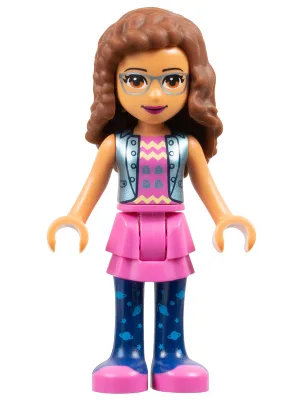 Friends Olivia (Nougat) - Dark Pink Skirt and Dark Blue Leggings, Dark Pink Top with Blue Jacket