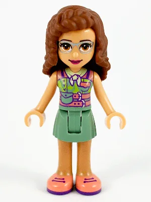 Friends Olivia (Nougat) - Sand Green Skirt, Sand Green Top, Coral Shoes