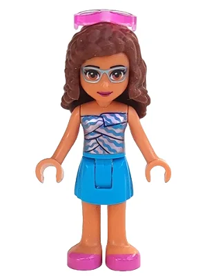 Friends Olivia (Nougat) - Dark Azure Skirt, Dark Azure and Bright Pink Top, Dark Pink Shoes, Sunglasses