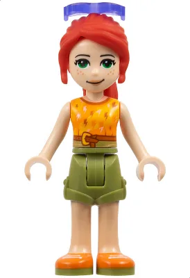 Friends Mia - Olive Green Shorts, Orange and Bright Light Orange Top with Lightning Bolts, Orange Shoes, Sunglasses