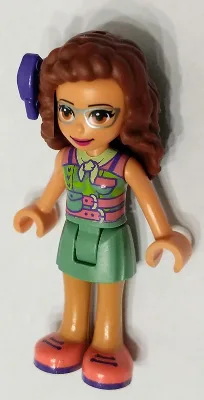 Friends Olivia (Nougat) - Sand Green Skirt, Sand Green Top, Coral Shoes, Bow