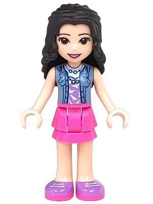 Friends Emma - Dark Pink Layered Skirt, Sand Blue Top with Birds