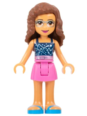 Friends Olivia (Nougat) - Dark Pink Skirt, Dark Blue Top with Constellations