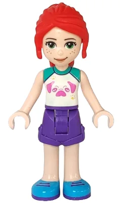 Friends Mia - Dark Purple Shorts, White Top with Pug Head