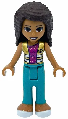 Friends Andrea - Dark Turquoise Pants, Magenta Top with Gold Vest