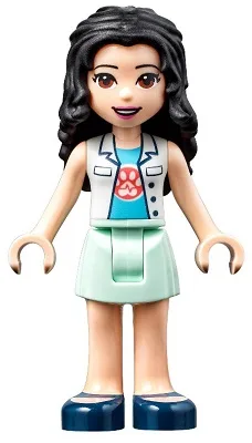 Friends Emma - White Top with Paw Print Undershirt, Light Aqua Skirt, Dark Blue Shoes with Straps, Dark Purple Bow