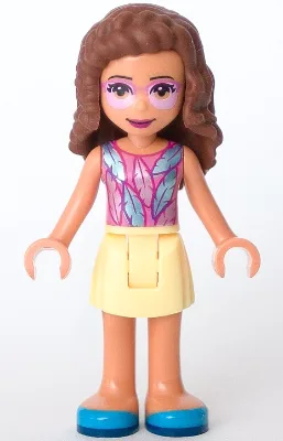 Friends Olivia (Nougat) - Bright Light Yellow Skirt, Dark Pink Top with Feathers, Bright Pink Tinted Glasses