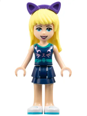 Friends Stephanie - Dark Blue Layered Skirt, Sleeveless Top with Cat Face, Dark Purple Cat Ears