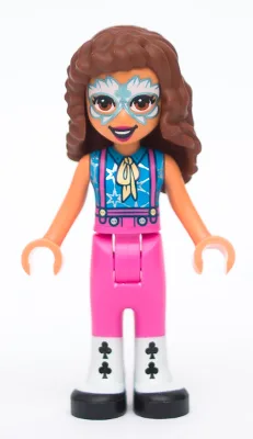 Friends Olivia (Nougat) - Metallic Light Blue and White Face Paint, Dark Pink Pants, Black and White Leggings and Shoes