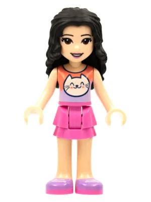 Friends Emma - Coral and Lavender Cat Shirt, Dark Pink Skirt, Medium Lavender Shoes