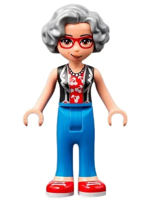 Friends Dottie - Blue Trousers with Red Shoes, Black Vest over Red Shirt with Cherries