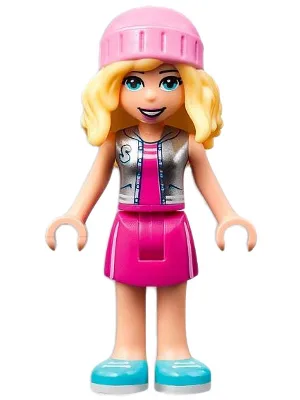 Friends Stephanie - Magenta Skirt and Top with Silver Vest, Bright Pink Hat