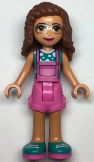 Friends Olivia (Nougat) - Dark Pink Overalls, Dark Turquoise Top