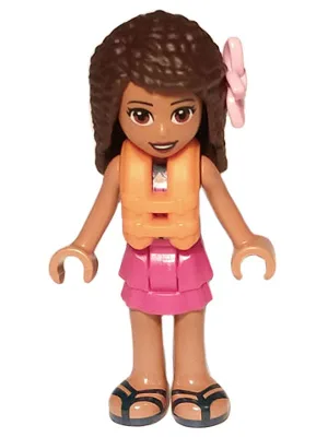 Friends Andrea - Dark Turquoise Halter Top, Magenta Skirt, Orange Life Jacket, Bright Pink Flower