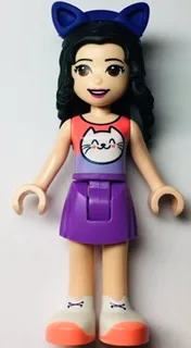 Friends Emma - Coral and Lavender Top with Cat Head, Medium Lavender Skirt, White Shoes, Dark Purple Cat Ears