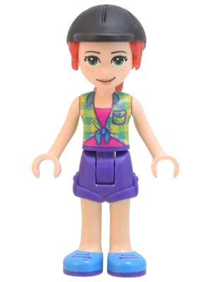 Friends Mia - Lime Plaid Shirt, Dark Purple Shorts, Black Riding Helmet