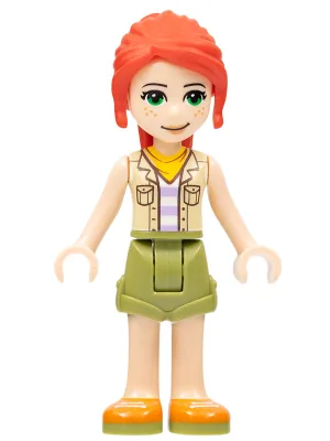 Friends Mia - Olive Green Shorts, Orange Shoes, Tan Vest, Bright Light Orange Scarf