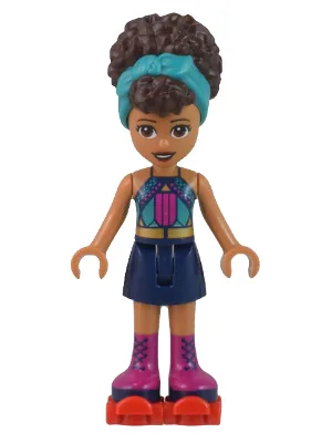 Friends Andrea - Dark Turquoise Halter Top, Dark Blue Skirt with Magenta Boots, Dark Turquoise Head Wrap, Red Roller Skates