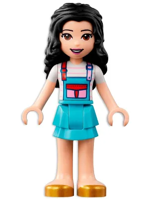 Friends Emma - White Shirt with Apron, Medium Azure Skirt with Gold Shoes