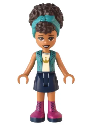 Friends Andrea - Dark Turquoise Jacket over White Top with Crown, Dark Blue Skirt with Magenta Boots, Dark Turquoise Head Wrap