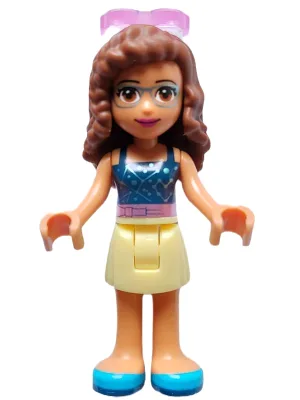 Friends Olivia (Nougat) - Bright Light Yellow Skirt, Dark Blue Top with Constellations, Trans-Dark Pink Sunglasses