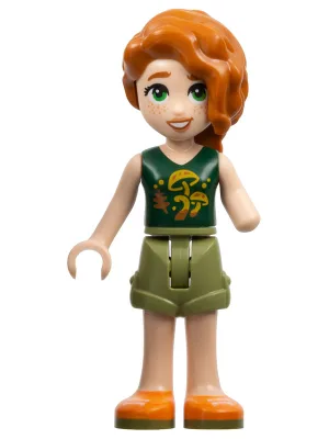 Friends Autumn - Dark Green Top with Mushrooms, Olive Green Shorts, Orange Shoes