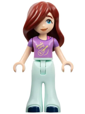 Friends Paisley - Medium Lavender Shirt with Guitar, Light Aqua Trousers Bell-Bottoms, Dark Blue Shoes